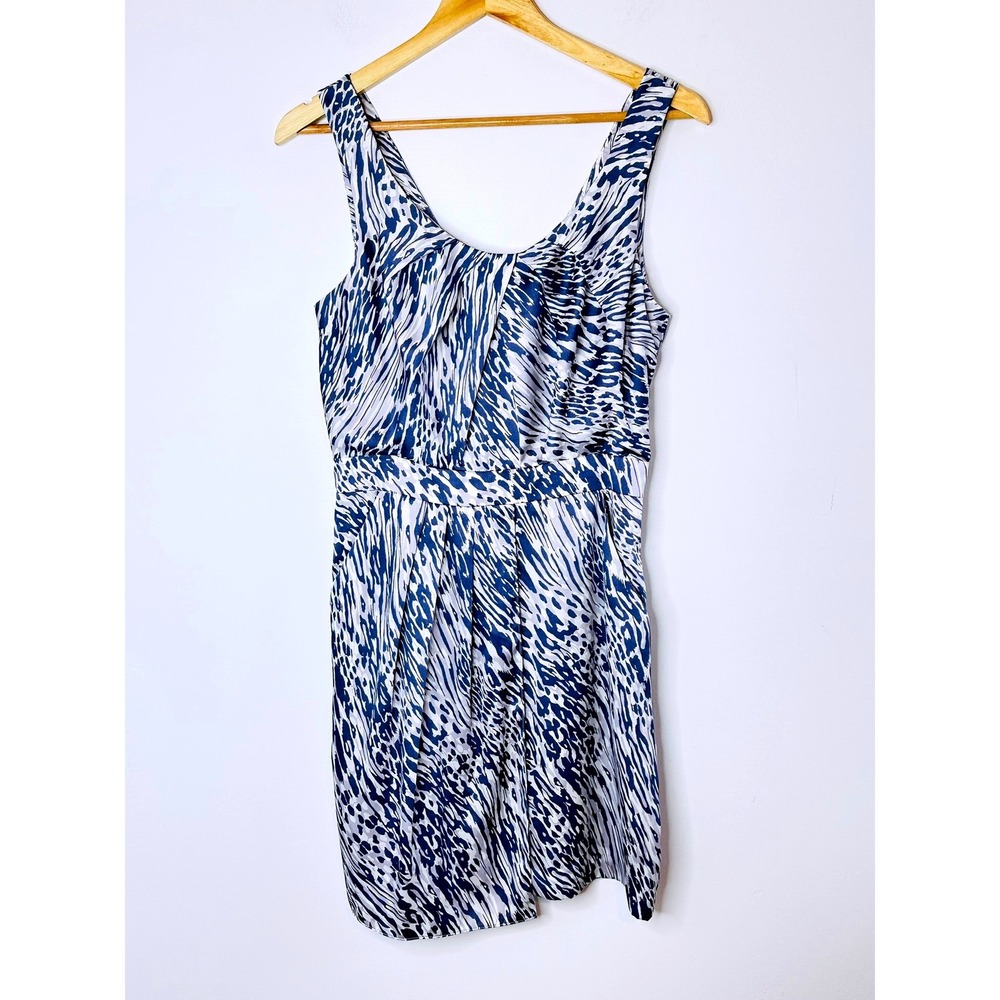 BCBGMAXAZRIA Blue White Zebra Print Sleeveless Sheath Dress Size 8